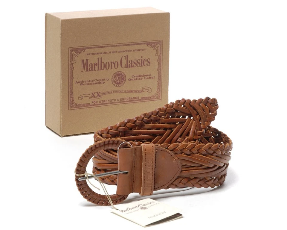 ¤ MARLBORO CLASSICS CEINTURE cuir MARRON tressé CHIC valeur 95€ - Photo 1/1