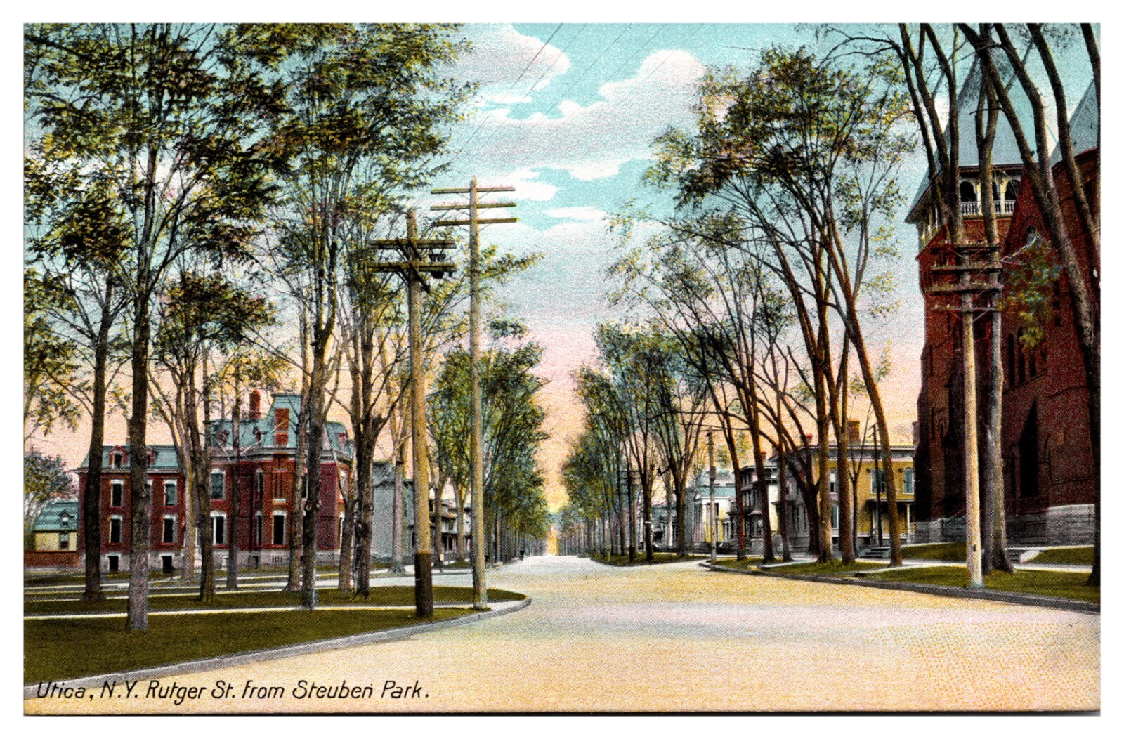 Rutger Street Steuben Park Utica NY New York Street View Unposted Postcard