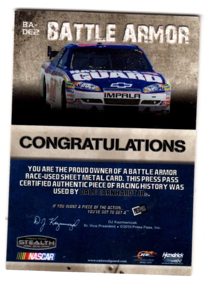 2010 PRESS PASS STEALTH BATTLE ARMOR SILVER #BADE2 DALE EARNHARDT JR. #/225 - Image 2 of 2