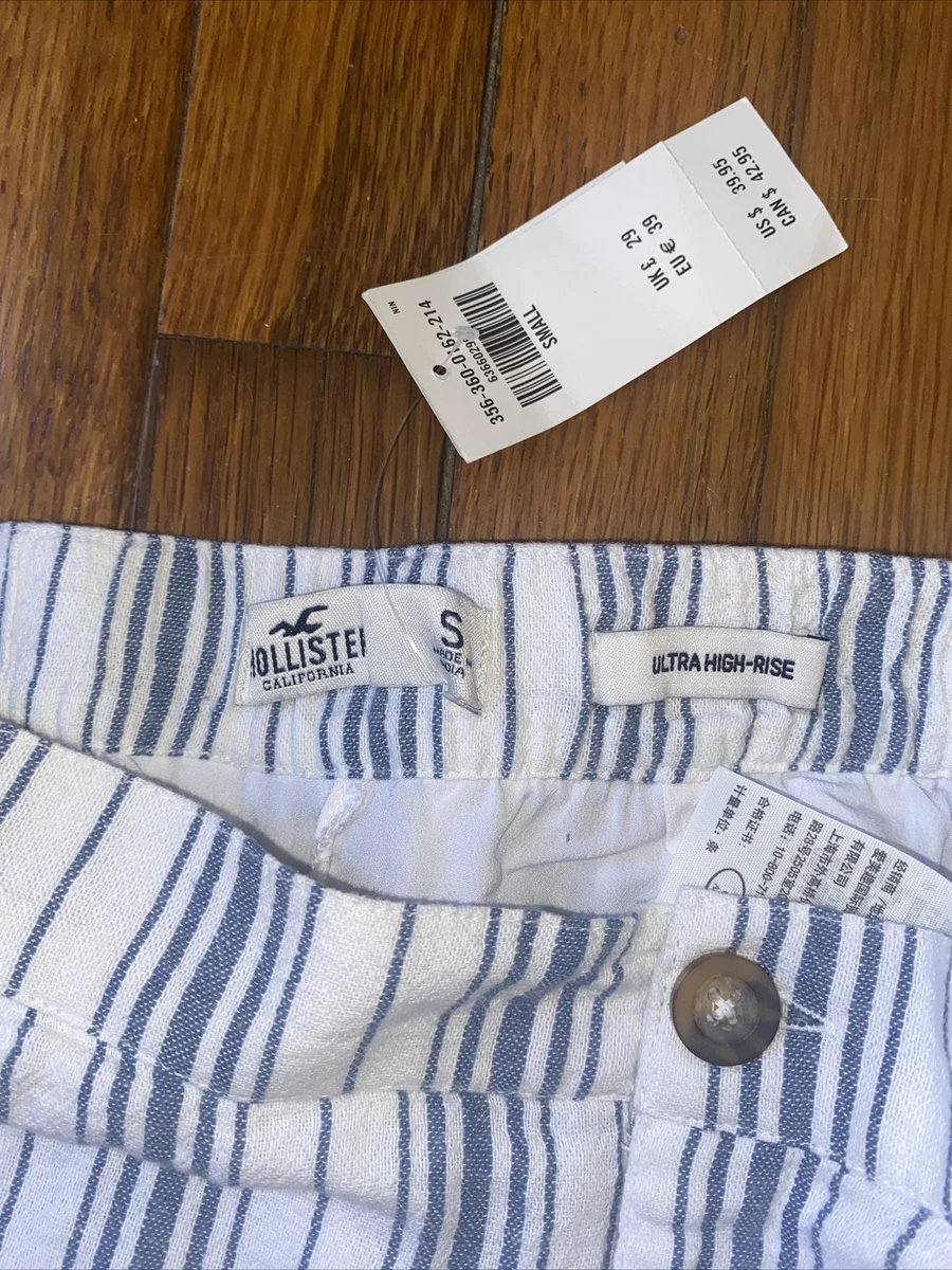 High waisted blue store and white striped pants