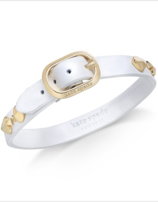 $98 KATE SPADE GOLD TONE WHITE LEATHER BUCKLE BRACELET Y4