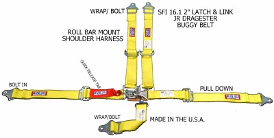 RJS RACING EQUIPMENT SFI 16.1 2'' LATCH & LINK JR DRAGSTER HARNESS YELLOW 1001706