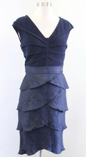 Adrianna Papell Navy Blue Ruffle Tiered Contrast Cocktail Party Dress Size 4