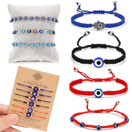 Bracelet perlé Lucky Evil Eye fait main corde rouge bracelet réglable bijoux cadeaux - Photo 1 sur 45
