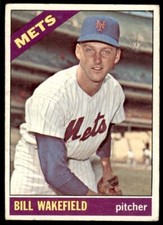 1966 Topps Baseball Card (Damaged) Bill Wakefield A New York Mets #443
