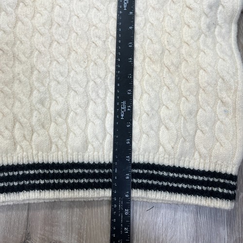 GAP Women's Cable Knit Tennis Sweater 100% Wool V-Neck Large Pullover Beige - Picture 5 of 7