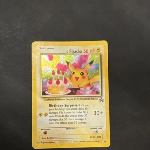 Wizards of the Coast Birthday Pikachu Holo 50 HP Basic Pokémon TCG Card 2000 #24