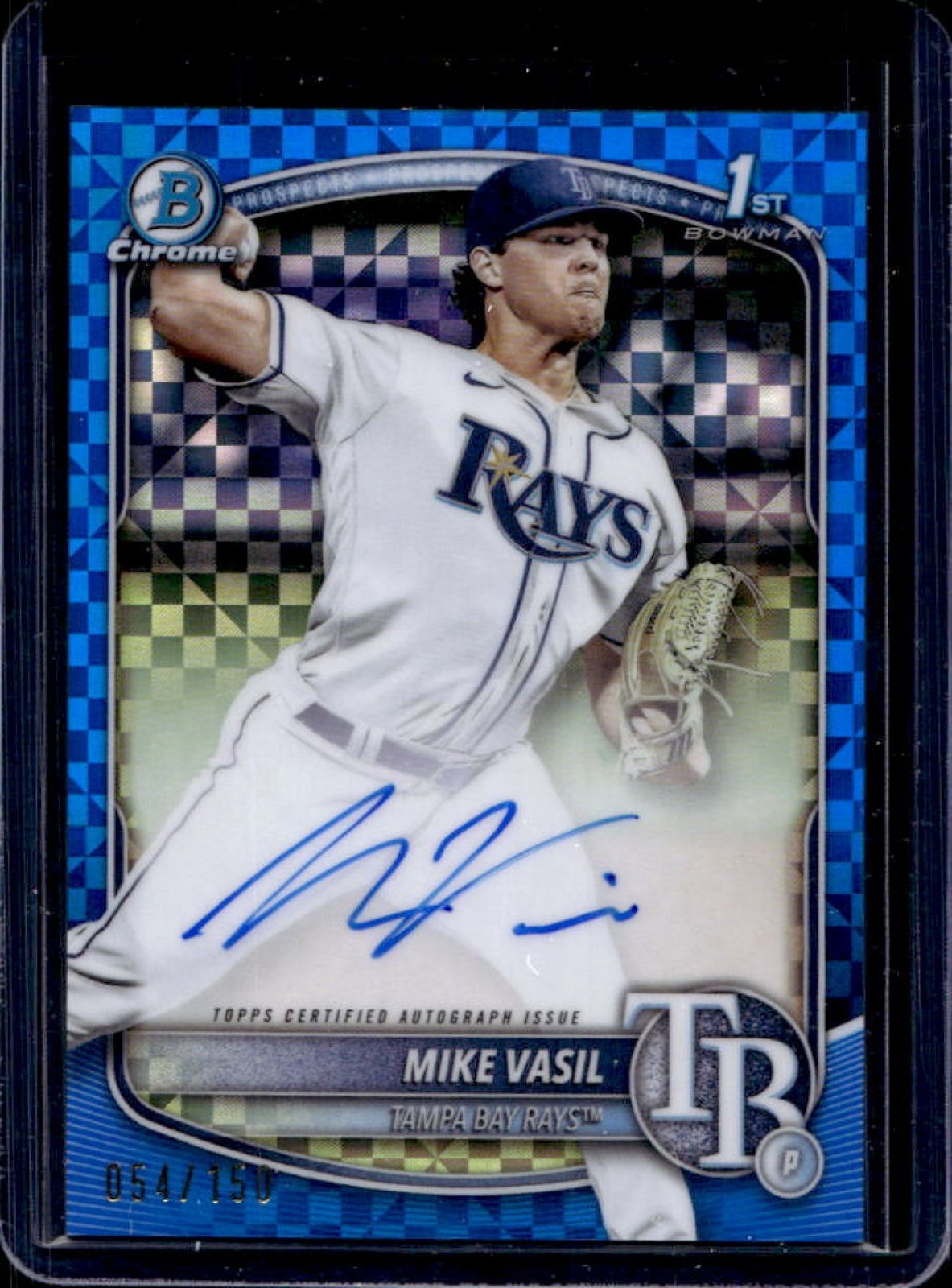 2025 Bowman Mike Vasil Chrome Auto Refractor Blue X-Fractor 1st Prospect #54/150