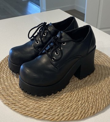 Vtg 90s Y2k Chunky Platform Oxfords Lace Up Mary Jane Heels in
