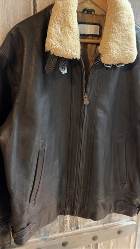 Vintage Perry Ellis Aviator Leather Jacket Mens Large sheepskin Collar image 2
