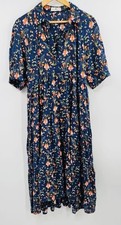 Natural Life Women’s XL Rebecca Dress Floral Blue & Orange Cottagecore Boho