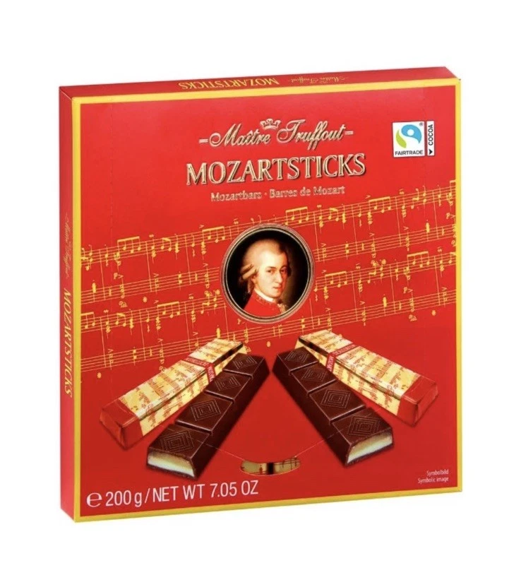 2x Maitre Truffout Dark Chocolate Mozart Sticks With Marzipan Filling 200g