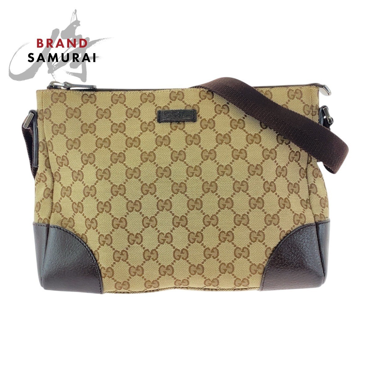 Gucci Beige Brown GG Canvas Leather Crossbody Shoulder Bag