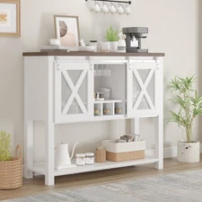Farmhouse Coffee Bar Cabinet Sideboard Buffet with Sliding Barn Doors