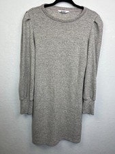 BB Dakota Dress Medium Steve Madden Sweater Knit Mini Striped Long Sleeve Tan