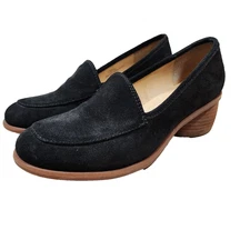 Sofft Black Leather Suede Slip On Loafer Block Heal Comfort Womens 8 EUC