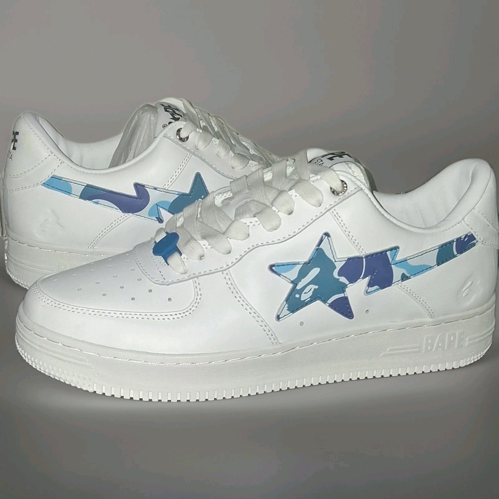 A Bathing Ape Bapesta Blue Camouflage 1170191005 White Leather Men's Sneaker