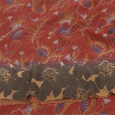 Sanskriti Vintage Sarees Orange Pure Georgette Silk Print Sari 5 Yd Craft Fabric