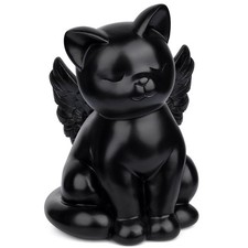 Black Cat Urn for Ashes - Sleeping Angel Memorial Figurine, Cremation Funeral...