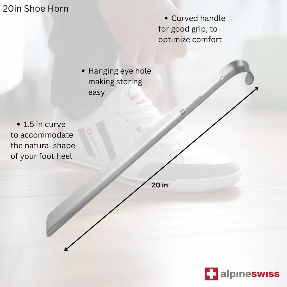 Alpine Swiss Metal Shoe Horn Long Handle 20” or 16” Shoe Helper Steel Shoehorn - Image 4 of 4