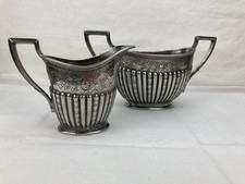 Milchkännchen & Zuckerschale antik Versilbert Seltene Muster Im Queen Anne Stil