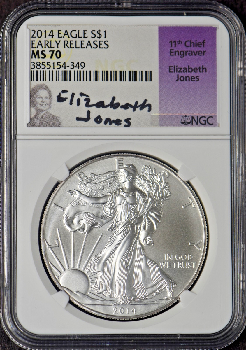 2014 American Silver Eagle - NGC MS70 Early Releases Jones Signed