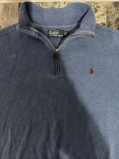 Polo Ralph Lauren Men  s XL Sweater Quarter Zip Mock Neck Blue Pima Cotton