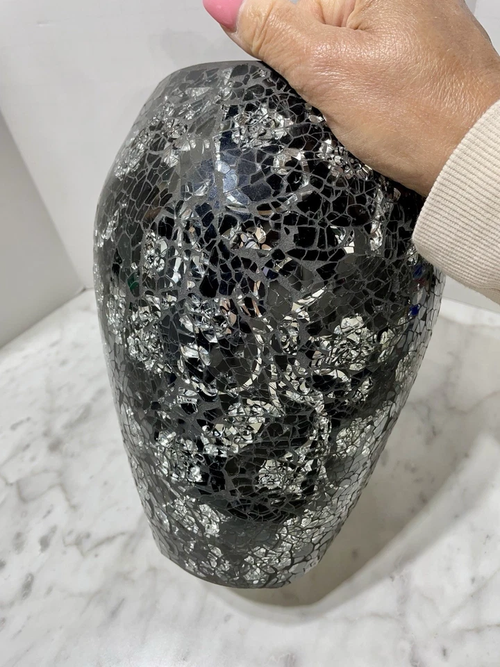 Jarrón de mosaico negro y plateado estilo discoteca moderno hogar boda único Foto 4 de 4