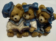 Vintage Teddy Bear Figurine Three Bears Sailors Grouped Reading Book