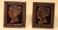 British Penny Black Stamp metal EARINGS  /Philately Philatelic