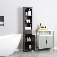 Bathroom Storage Cabinet Tall Free Standing Linen Tower w/ 3-Tier Shelf