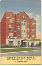 GREEN BRIAR HOTEL Greenwood Ave CHICAGO, IL 1940s Linen Vintage Postcard