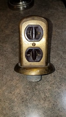 Antique Brass Floor Mount Electrical Outlet Box ''Tombstone'' by National Electric