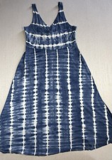 Ralph Lauren Chaps Tie Dye Maxi Dress Sz XL Blue and White Strapless Boho Cotton