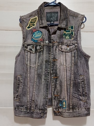 HERREN ECKO UNLTD BESTICKTE PATCHES DISTRESSED DENIM ANTHRAZIT WESTE GRÖSSE L - Bild 1 von 8