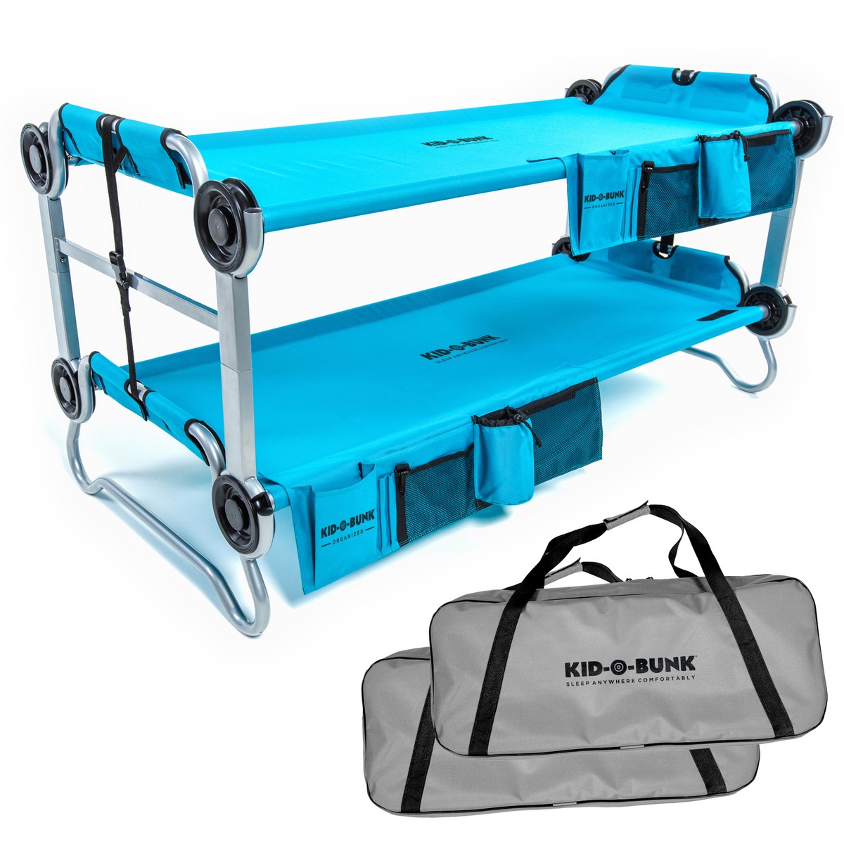 Disc-O-Bed Youth Kid-O-Bunk Benchable Camping Cot w/ Organizers, Teal  Blue(Used)