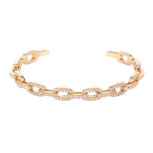 ZARD  Chain Link Cuff Bracelet in Cubic Zirconia Accent 14k Gold Plating - Picture 1 of 3