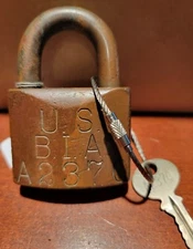 Antique Corbin US BIA Padlock Bureau of Industrial Alcohol - Original Key RARE!