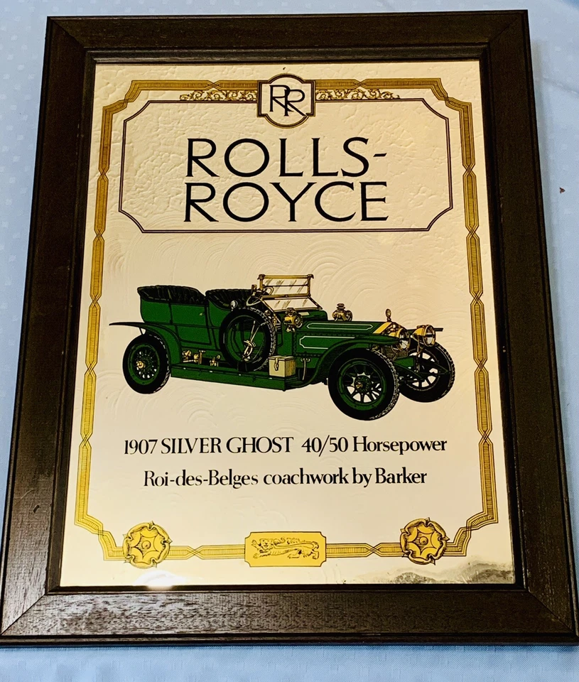 Vintage ROLLS ROYCE 1907 Silver Ghost Framed Mirror George Nathan Prod 25.5x19.5 - Image 2 of 4