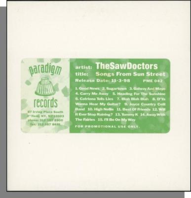 The Saw Doctors - Songs From Sun Street - Special 1998 Promo CD! 15 Songs!