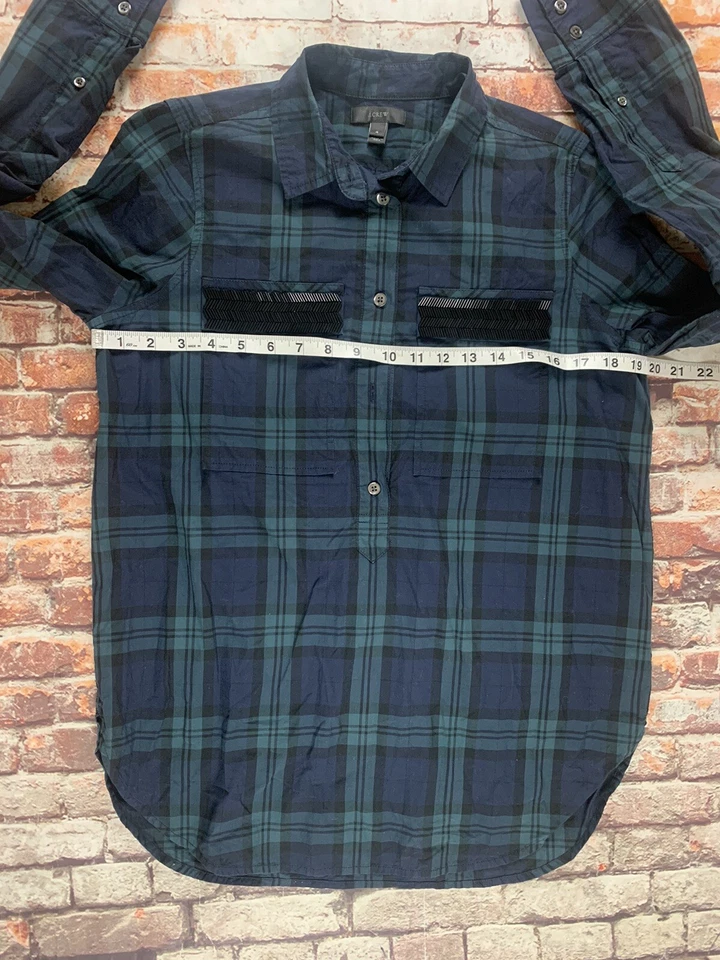 Camisa J CREW con botones para mujer talla S pequeña verde a cuadros manga larga deslumbrada Foto 3 de 4