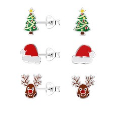Sterling Silver Christmas Holiday Stud Earrings Set