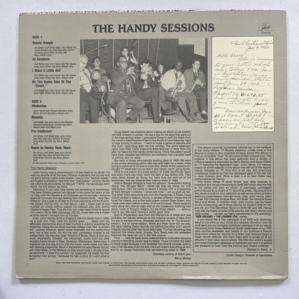 John Handy - The Handy Sessions Vinyl Lp Record Jazz  Vg+ / Ex Condition - Image 3 of 4