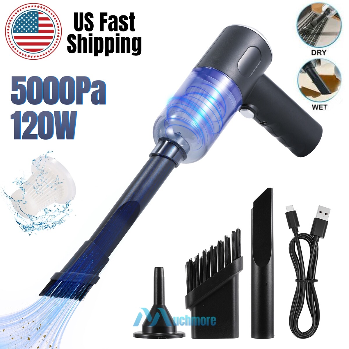 120W Powerful Car Home Vacuum Cleaner Portable Wet&Dry Handheld Strong Suction