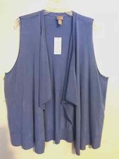 Chicos Womens Sweater 3 XL 16 Cardigan Vest Blue Open Front Sleeveless Office