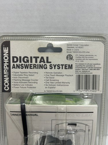 Conair Phone Call Keeper Digital Answering Machine System TAD2012LLCS Tapeless - Picture 4 of 6