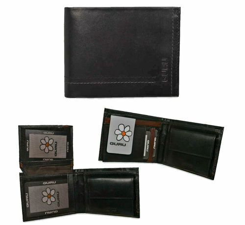 Guru Portafoglio Uomo In Pelle Nero Porta Carte Di Credito Monete Documenti  Foto | eBay