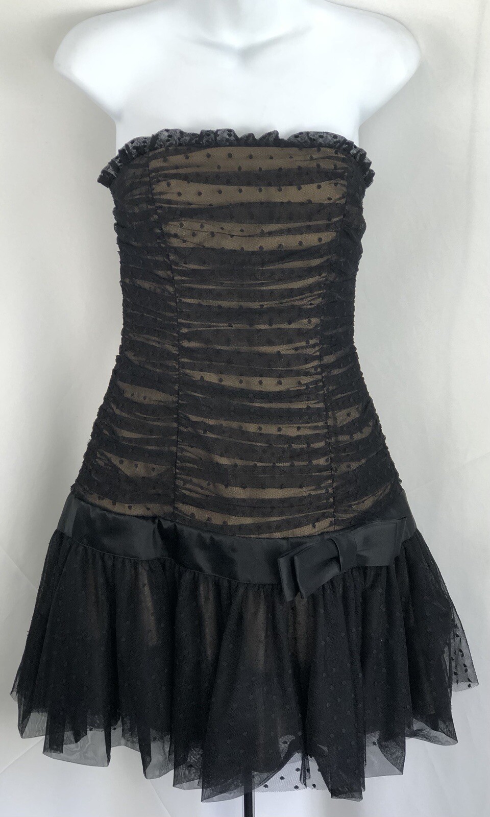 Vtg Betsey Johnson Dress 6 Blk Polkadot mesh silk… - image 6