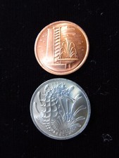 Singapore 1 & 10 Cents 1980 Gem BU Lot Seahorse Parliament World Coin g7562