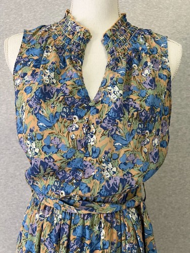 Entro Anthro Floral Sleeveless Maxi Dress Ruffle Neck Tie Waist Size Small 100% - Picture 5 of 10